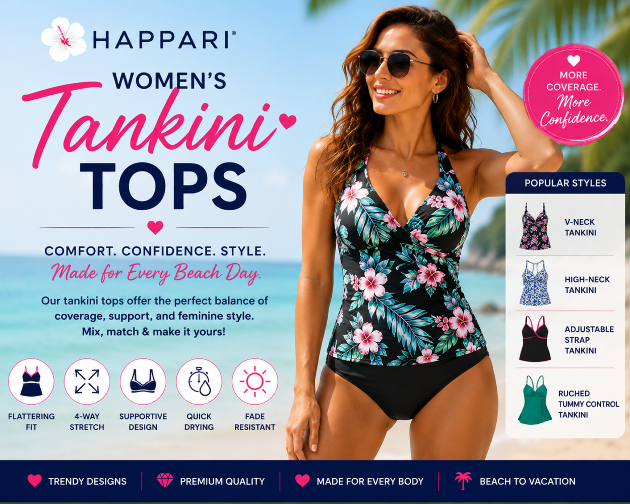 Women’s Tankini Tops | Stylish Swimwear Collection | Happari
