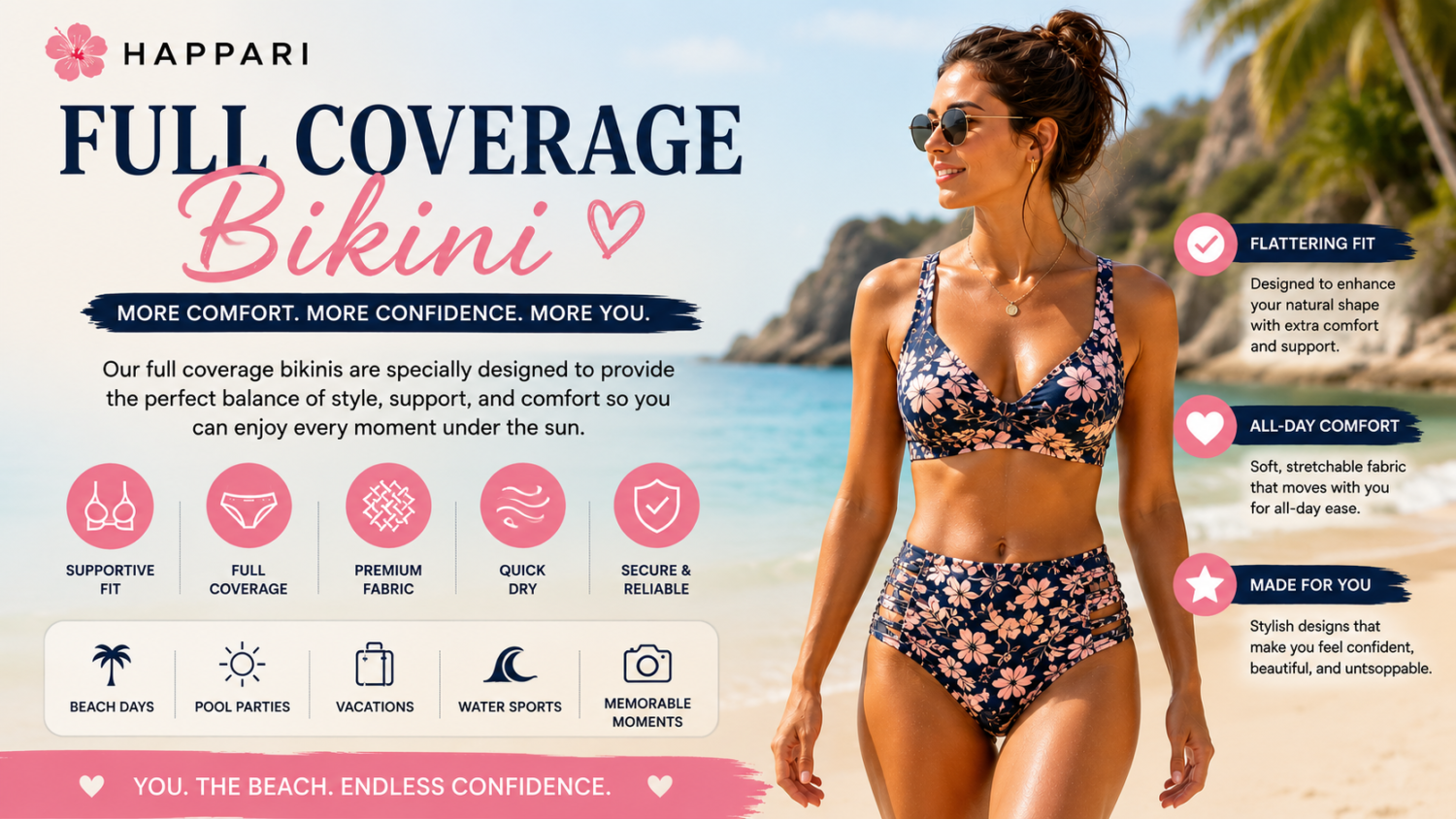 Full Coverage Bikini | Comfortable & Stylish Swimwear | Happari